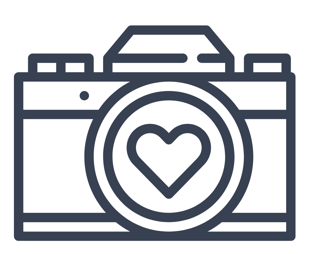 Camera icon with a heart in the lens on a white background, labeled 'Designer Look'.
