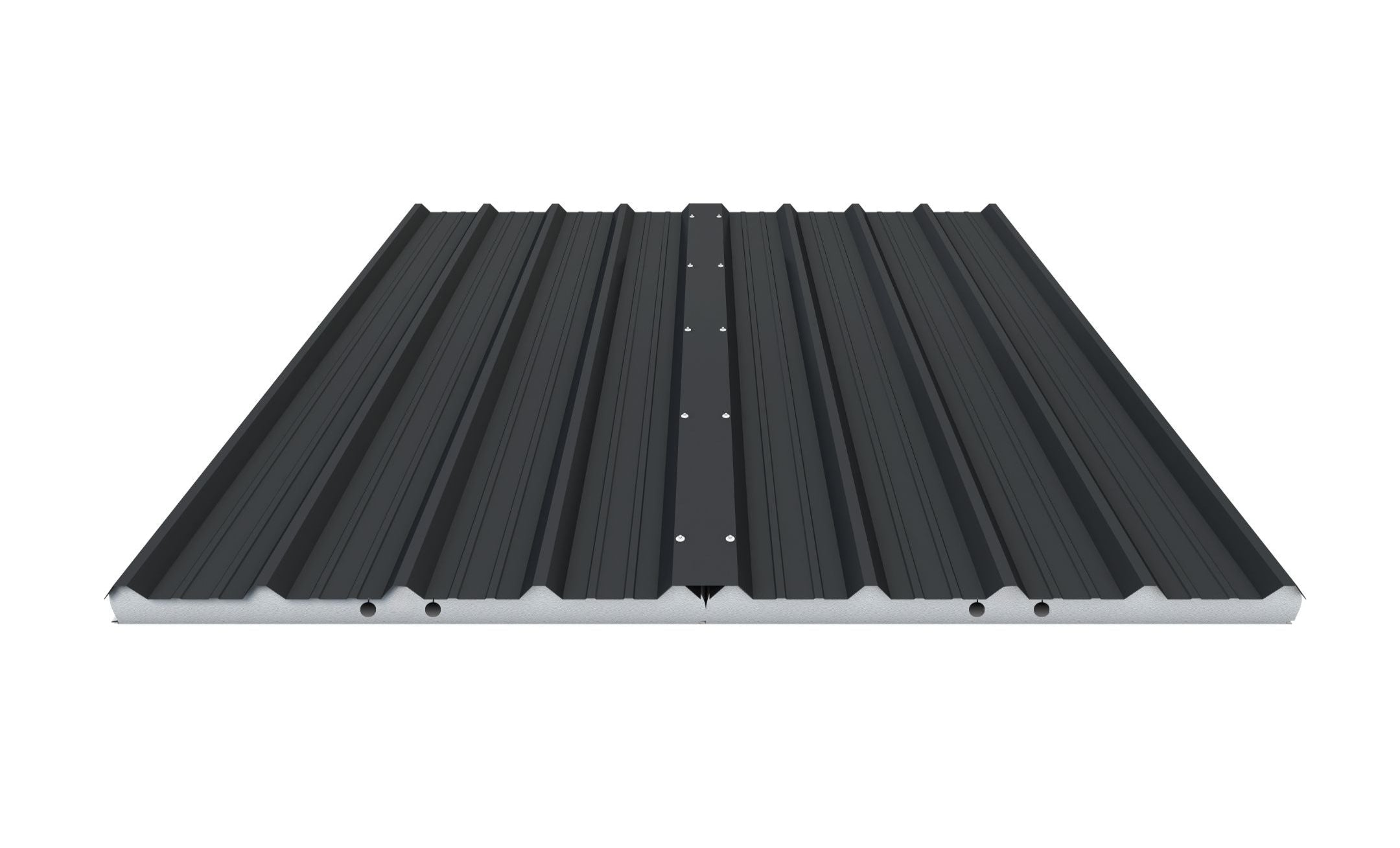 Metal roof panel with corrugated design on a white background