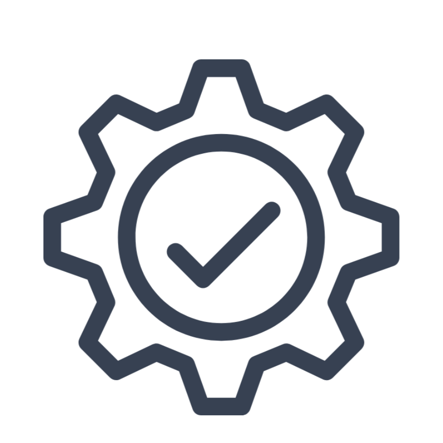 Icon of a gear with a check mark inside, labeled 'Engineered Roof Systems' on a white background.
